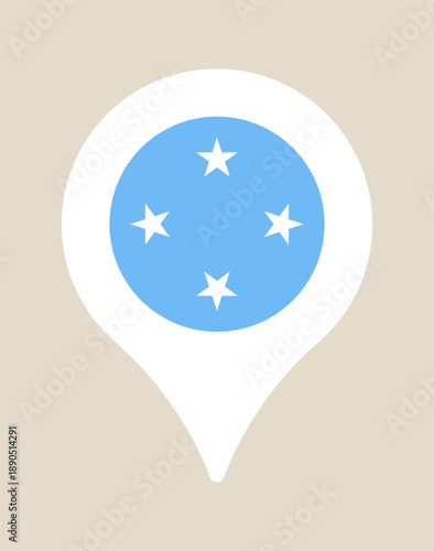 Micronesia National Flag inside a vector map pin marker, representing a geographic location for travel in a modern style.