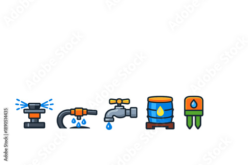 Different types of water-related tools used in plumbing and irrigation systems to manage water flow and storage effectively