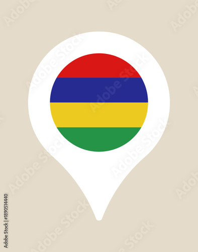 Mauritius flag inside a white map pin icon representing a travel destination and national geographic location.
