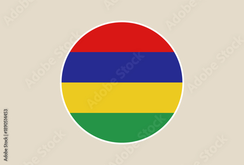 Flag of Mauritius in a circular icon format, a simple national emblem vector illustration for patriotic graphic design.