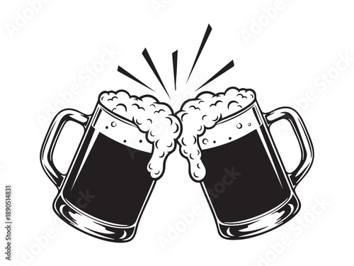 Stylized vector graphic of a beer mug with a foamy head, ideal for use in menus, posters, and branding for bars and breweries.