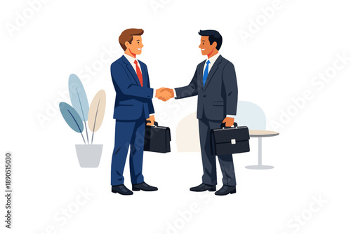 Two business people shake hands in a meeting room during a business agreement in the morning