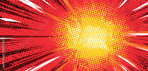 Anime burst effect. Comic explosion manga cartoon background, speed motion action blast fight battle power energy flash impact boom pop art radial bomb bang vector illustration