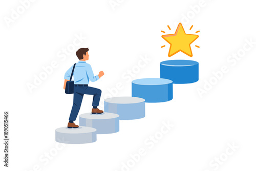 Climbing stairs toward a star symbol to reach success in a simple achievement-focused activity