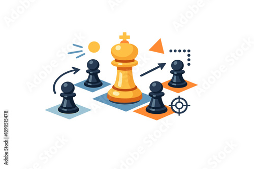 Chess pieces on a board with a focus on the king and pawns during a game in a strategic setting