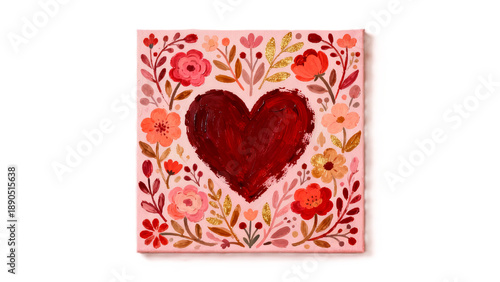 Hand-Painted Folk Art Floral Tapestry Illustration on Transparent Background