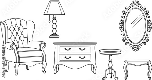 Classic Armchair and Table Lamp Home Decor Vector Illustration