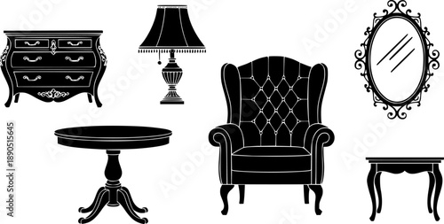 Classic Armchair and Table Lamp Home Decor Vector Illustration