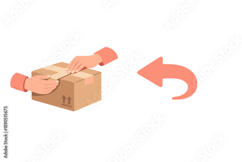 Person sealing a cardboard box with tape in preparation for return shipment in a simple workspace setting