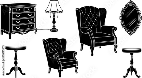 Classic Armchair and Table Lamp Home Decor Vector Illustration