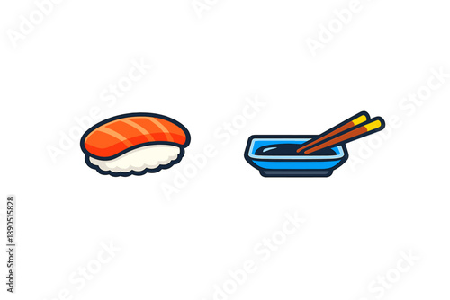 Sushi and dipping sauce placed together with chopsticks at a dining table during a lunch break