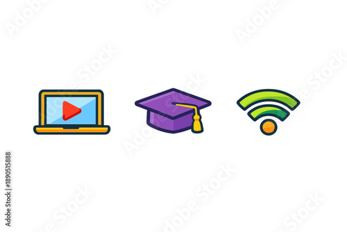Learning online with a laptop, graduation cap, and wifi symbol showing the rise of remote education and digital access in current times