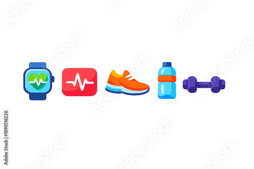Fitness tools and symbols show various aspects of health and exercise routines that people can use for improving their wellbeing and staying active