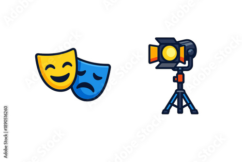 Masks and lights are used in theater and film production to show different emotions and create various scenes during performances