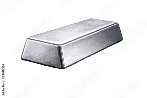 Silver Ingot Bar Isolated on White Background, Precious Metal Bullion for Finance and Investment Concept