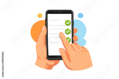 User interacts with smartphone to check off tasks on a to-do list during a busy day at home, focusing on productivity and organization for daily activities