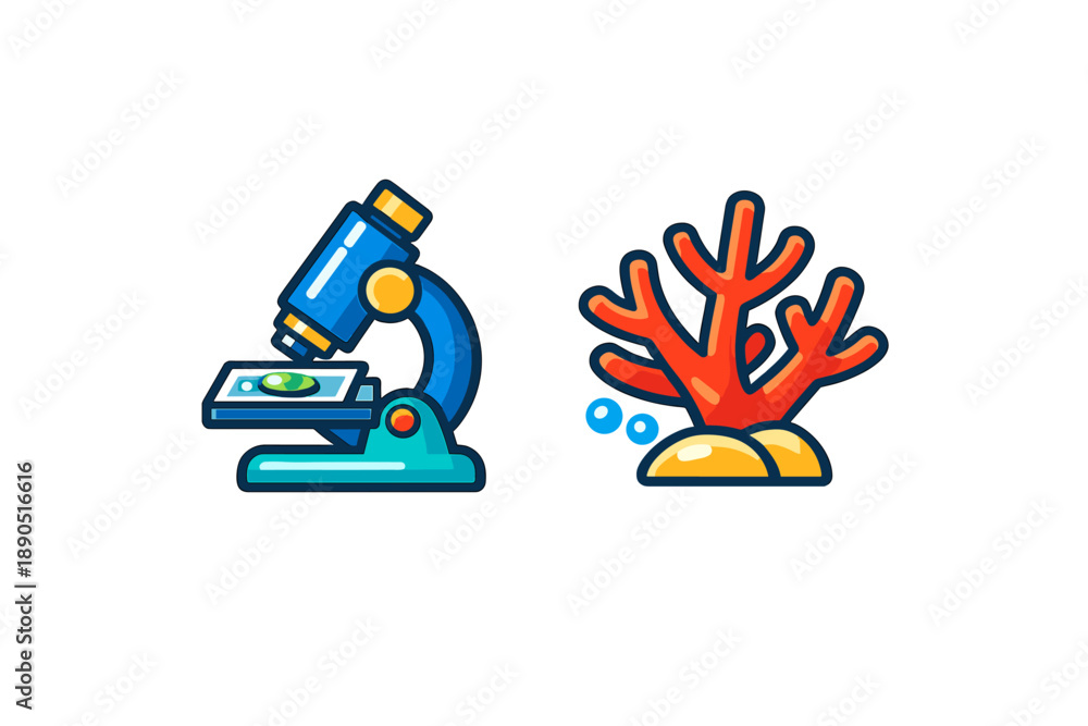 Obraz premium Microscope and coral represent marine research and ocean ecology in a simple educational setting