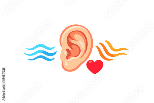 Understanding sound through hearing and emotional connection in a colorful illustration showing an ear and heart