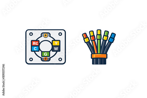 Wiring diagram showing a connector with colored terminals next to a bundle of wires with different colors arranged together