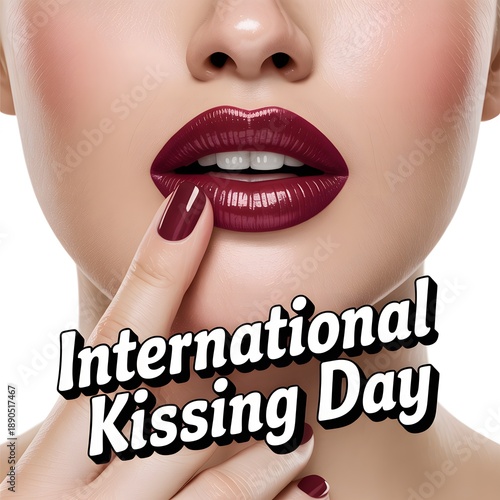 International Kissing Day Sensual Kiss Me Lips Close Up with Glossy Burgundy Lipstick Beauty Concept