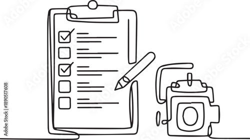 Completing a survey with a pen on a clipboard next to a camera