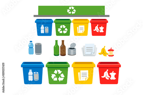 Sorting waste into recycling bins for proper disposal in a clean environment at a local facility during daytime hours