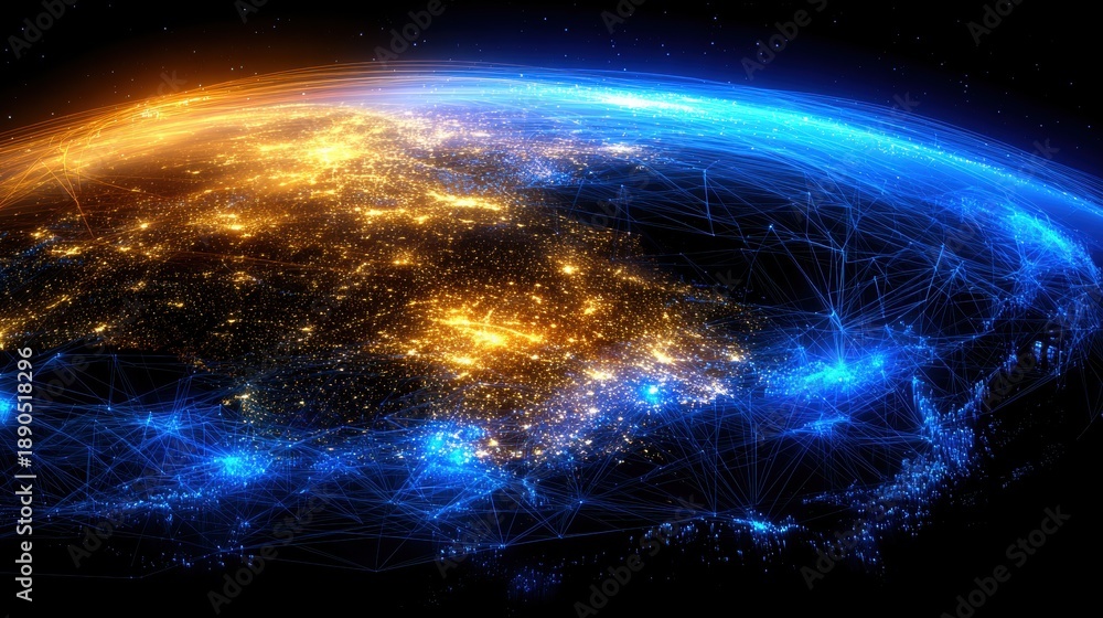 Obraz premium Earth Network Connection: Global Communication and Technology Concept