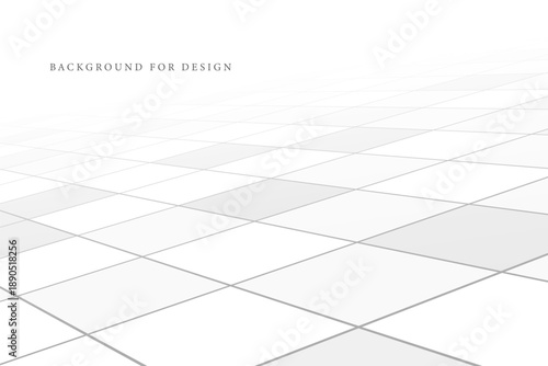 Abstract futuristic squared background with perspective. White tile floor copy space - geometric infinity design. Light clean concept for your business ideas. Poster, banner, presentation template