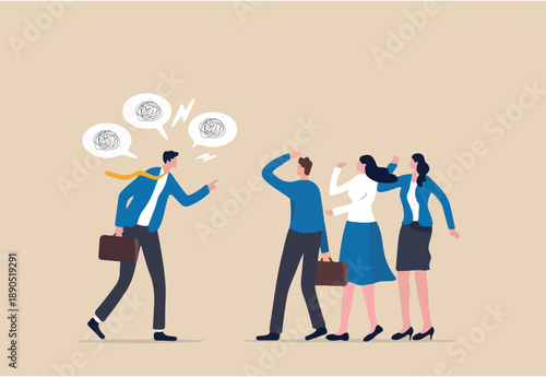 Deal with difficult people, bossy manager or trouble employee, tough or complicated colleague, confusion or conflict concept, frustrated business people dealing with difficult and fussy coworker.