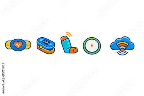 Smart health devices include fitness trackers, medical tools, inhalers, health monitors, and cloud technology for data sharing and management