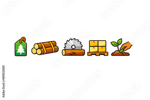 Woodworking and planting symbols for sustainable practices in forestry and agriculture