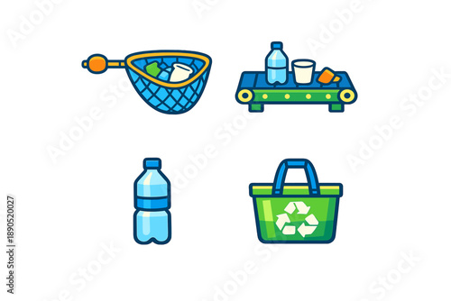 Recycling process of plastic bottles and containers at a facility during the daytime that focuses on reducing waste and promoting sustainability efforts