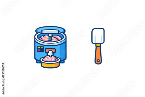 Mixing tool and machine for making creamy treats in a kitchen setting with clean design and simple shapes