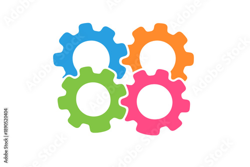 Colorful gears arranged in a pattern representing teamwork and collaboration in a creative project or business setting during a daytime event