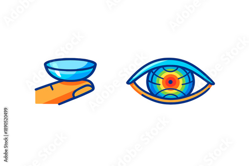 Hands hold a bowl while an eye shows colorful patterns during a creative design session for an art project in a studio at daytime