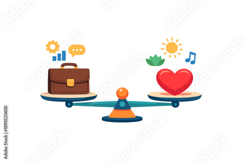 Balancing work and personal life with symbols of career and love in a visual representation of choices