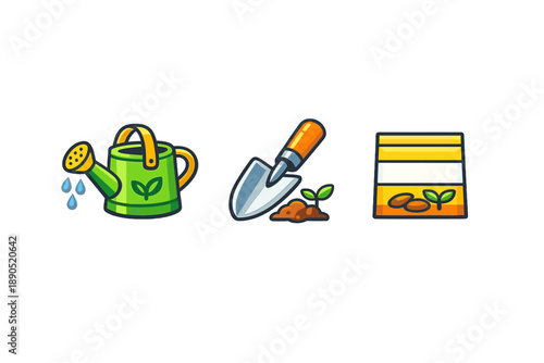 Gardening tools and supplies for planting seeds and nurturing plants in a garden