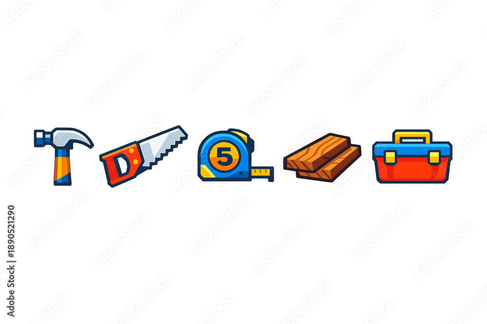 Fototapeta premium Tools for a woodworking project on a white background during daylight hours in a workshop setting