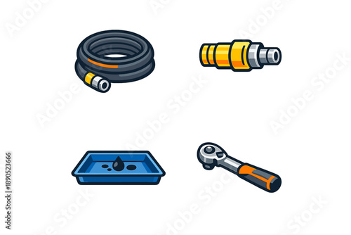 Different tools and equipment arranged in a simple layout suitable for home maintenance or repair tasks