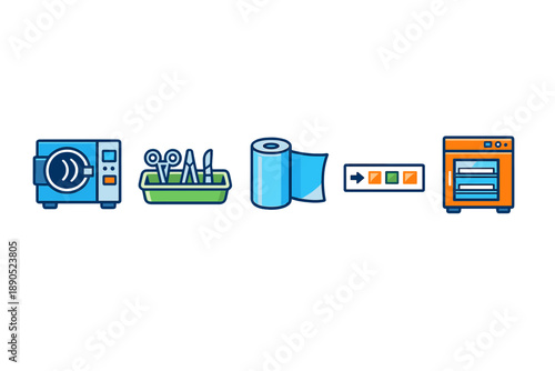 Different tools and equipment used for cleaning and preparing food in a kitchen setting at home, showcasing washing, drying, and cooking steps that are often involved