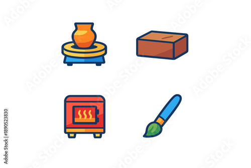 Crafting pottery and using materials for art in a workshop setting with tools and clay on display