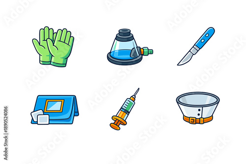 Medical equipment and supplies for surgery and healthcare in a clinical setting with tools organized for easy access