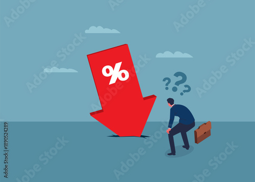 Man Looking at Falling Percent Arrow Stock Illustration