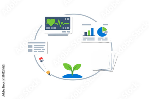 Health data management system tracks progress of plant growth using charts and reports to analyze results effectively