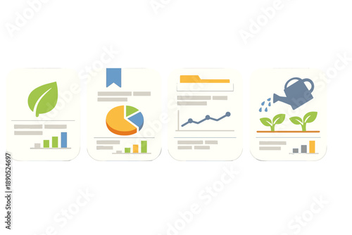 Charts and diagrams show growth and analysis in a business report focusing on sustainability practices during the recent quarter of the year