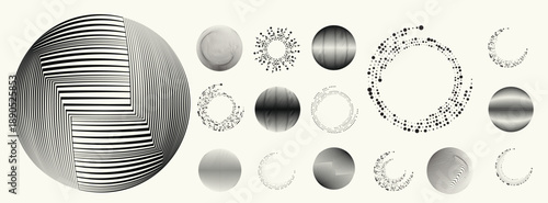Collection of vector design elements. Set of logos with lines, stripes and circles. Various forms of line and dots design.Vector logo collection. Bundle of circle icons and elements. Set of lines art.