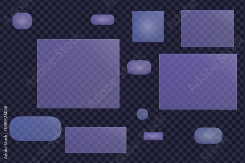 Neon glass UI widgets set with glowing borders for mobile app interface