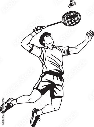 Athlete swinging badminton racket