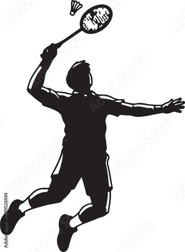 Athlete swinging badminton racket