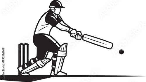 Cricketer swinging bat at ball